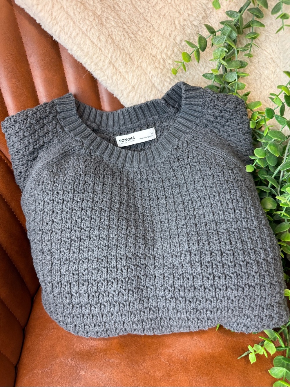 SONOMA Charcoal Gray Textured Crewneck Sweater